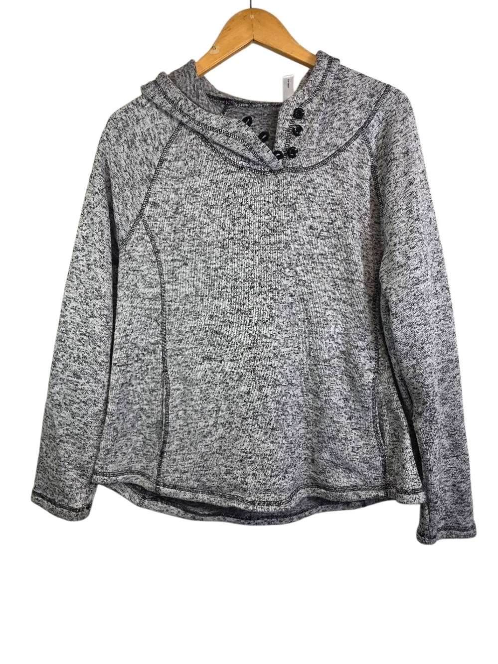exertek Marled Gray Button-Cowl Pullover Hoodie